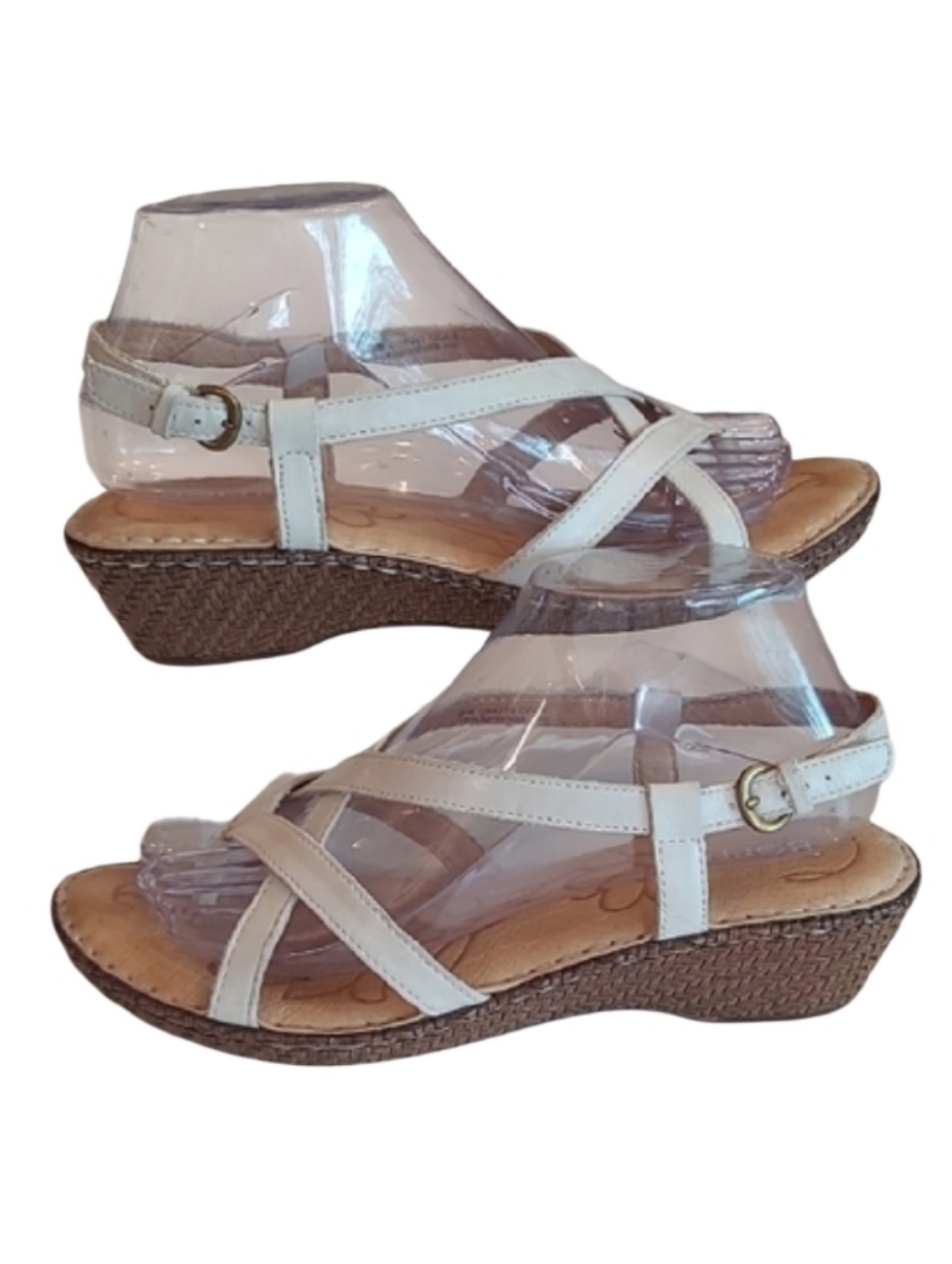Born Sling Back Sandal Strappy Open Toe Leather Crisscross Wedge Low Stack Heels